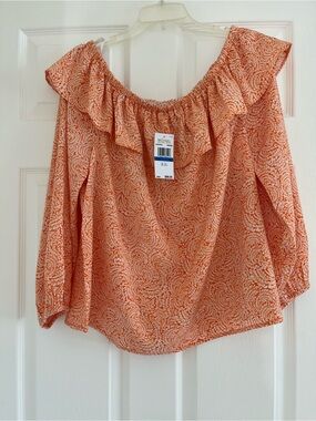 Michael Kors Coral-Pattern Off-Shoulder Ruffle Top